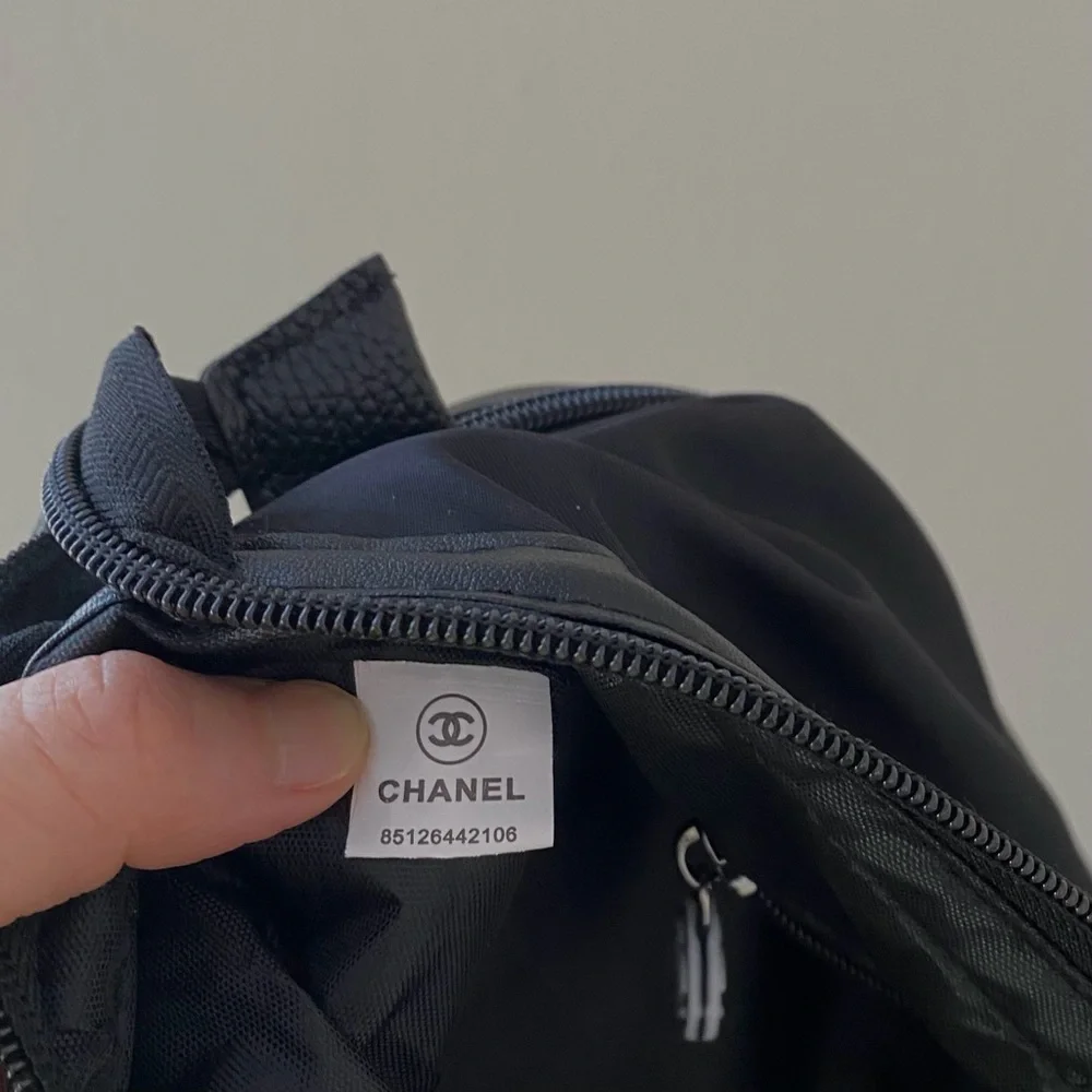 Brand New Chanel Black Nylon Large Makeup Bag/Pouch/Clutch with Wrist Strap